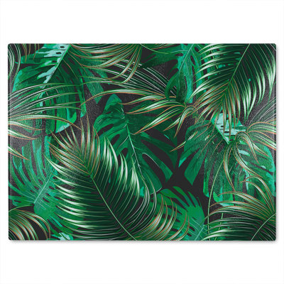 Tropical Leaves On Glass Chopping Board