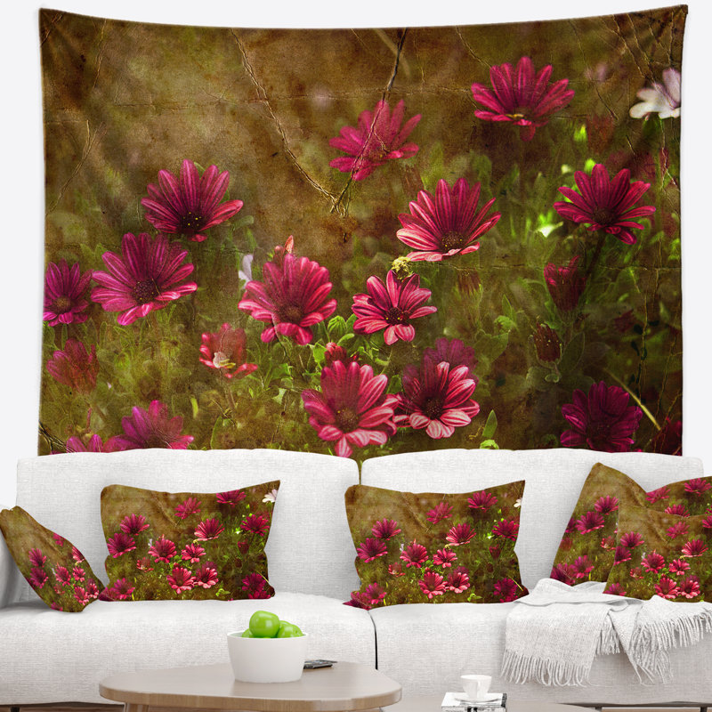 Tapisserie «Spring Garden» avec petites fleurs rouges, H 50 po x l 60 po