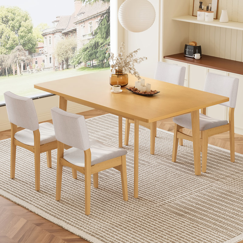 Modern Dining Table Sets With Upholstered Chairs, Solid Wood, Space-saving For Kitchen