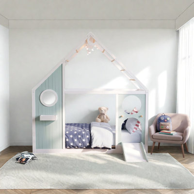 Lits jumeaux cabane, glissade lumineuse en bois MDF, maisonnette moderne pour enfants