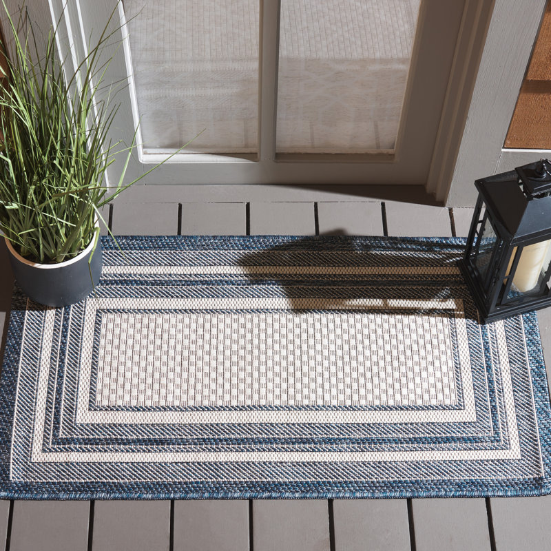 Austa Ivory/Navy Indoor/Outdoor Rug, Rectangle 69 x 122 cm