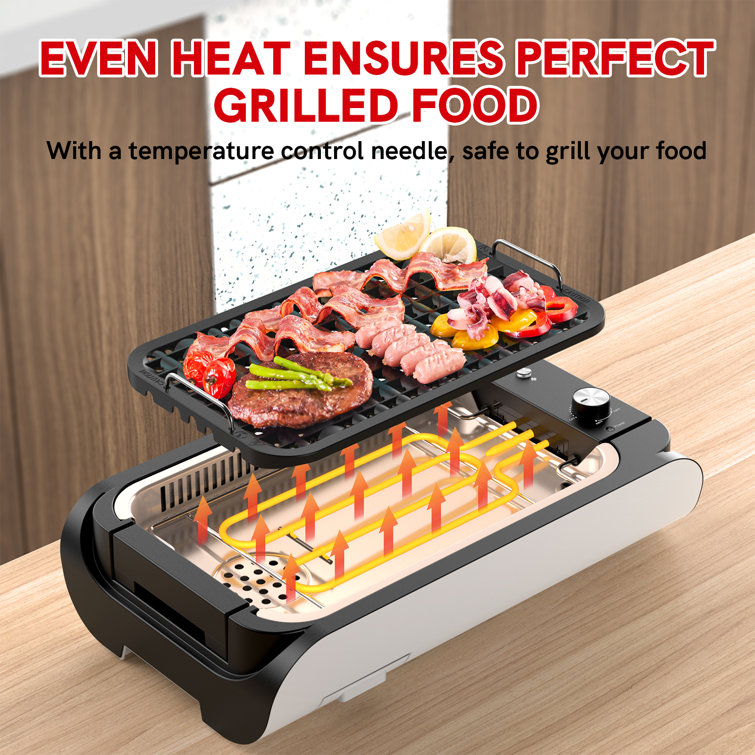CALMDO 1000W Electric Indoor Smokeless Grill with Nonstick Plate, Tempered  Glass