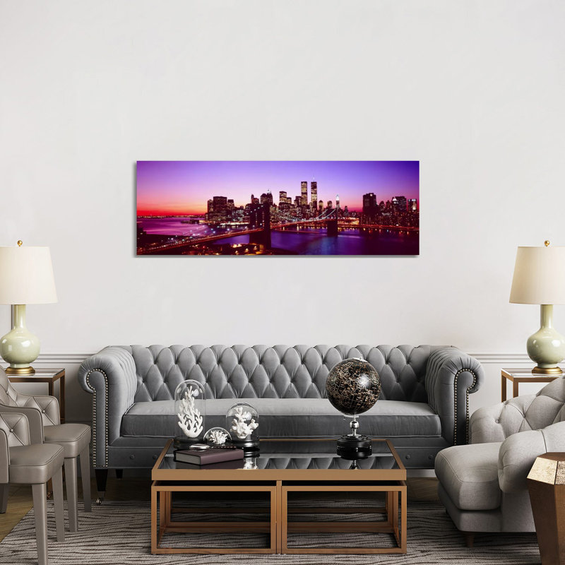 USA, New York City, Brooklyn Bridge, Twilight by Panoramic Images - Wrapped Canvas Panoramic Print