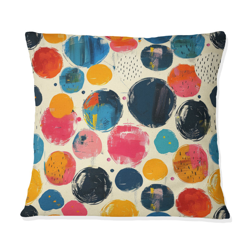 Coussin décoratif à pois orange et vert VI, H 16 po x l 16 po