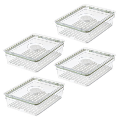 iDesign Large Fridge Produce Bin with Removable Drainage Tray and Lid -  Ideal for Storing Fruits, Vegetables, and Snacks