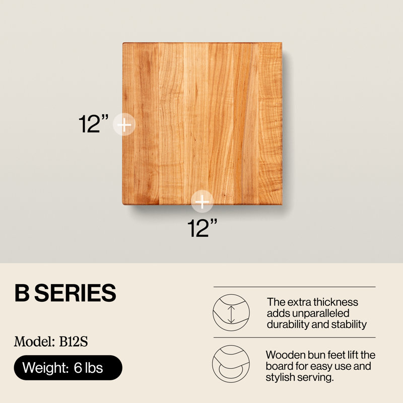 BoosBlock® John Boos Square 1.5" Edge Grain Maple Cutting Board, 12" W x 12" L