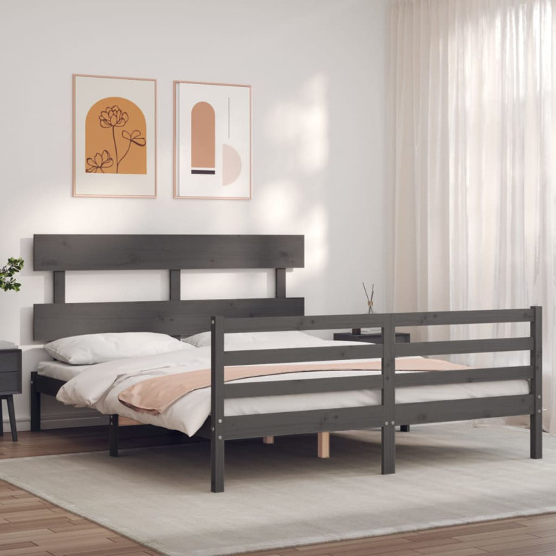 Bed Frame with Headboard, Grey, 200 x 200 cm