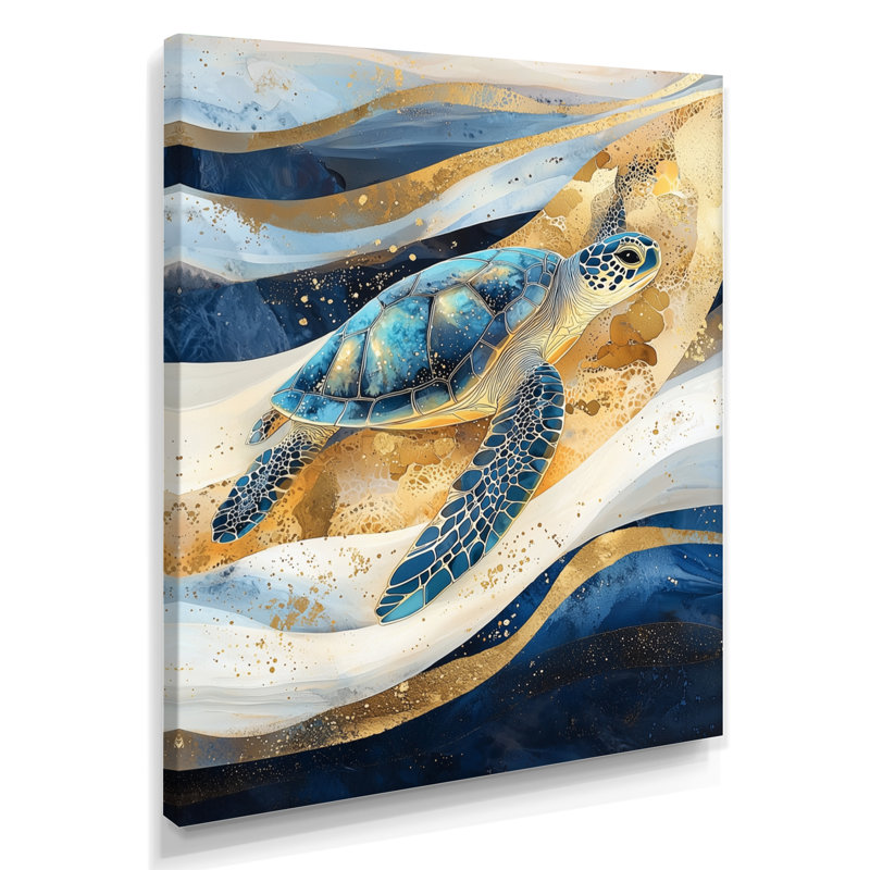 Vagues abstraites de Cindey - Tortue, art mural, H 44 po x l 34 po, Toile tendue, Ne s’applique pas