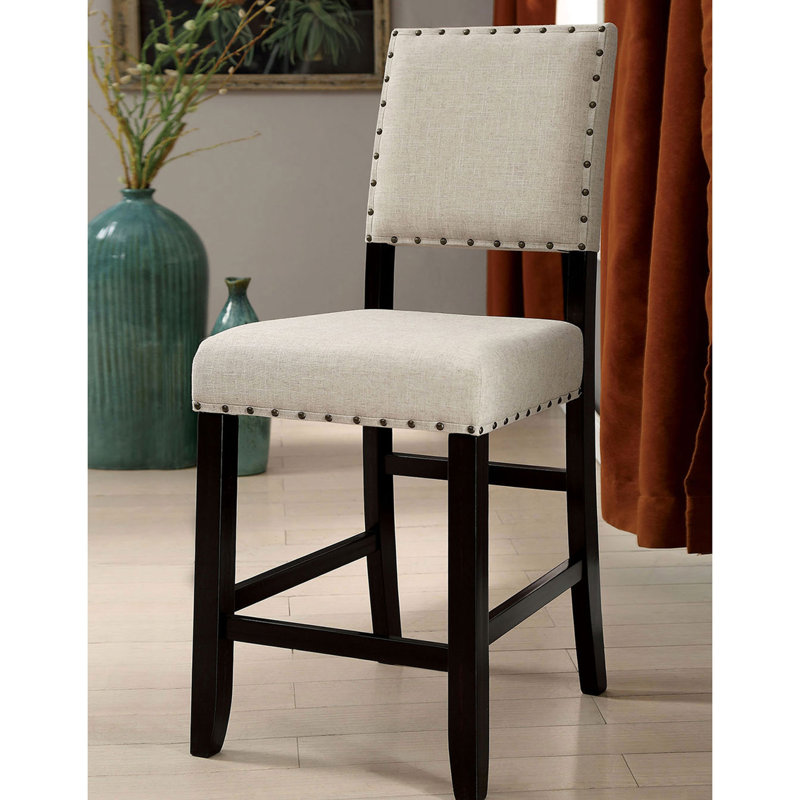 Chaises à hauteur de comptoir en lin beige avec construction robuste, noir antique de 2 et doux