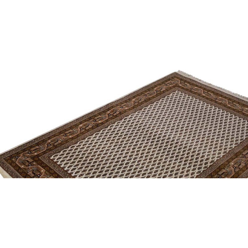 Tapis gris clair / beige unique de haute qualité noué à la main