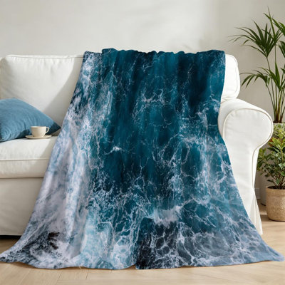 Blue Ultra Soft Flannel Fleece Throw Blanket,Ocean Waves Water Wave Sea Single-Sided Print