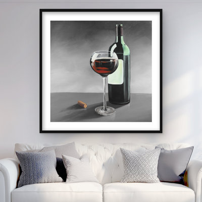 Bouteille de bourgogne - décor de gastronomie rustique, impression encadrée