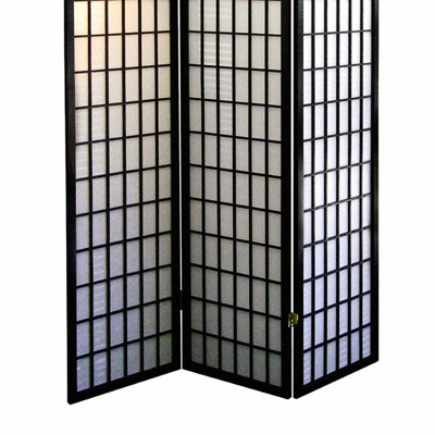 Paravent de 70 pouces de hauteur, 3 écrans noirs de style japonais. Définir un espace privé. Cadre en bois avec 3 panneaux de papier. Pliable pour le rangement. H x 6 po x l 50 po x P 13 po. Paravent japonais, noir.