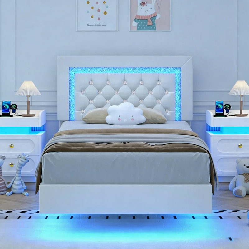 Ensemble de chambre à coucher 3 pièces Smart RVB, Blanc, Lit simple