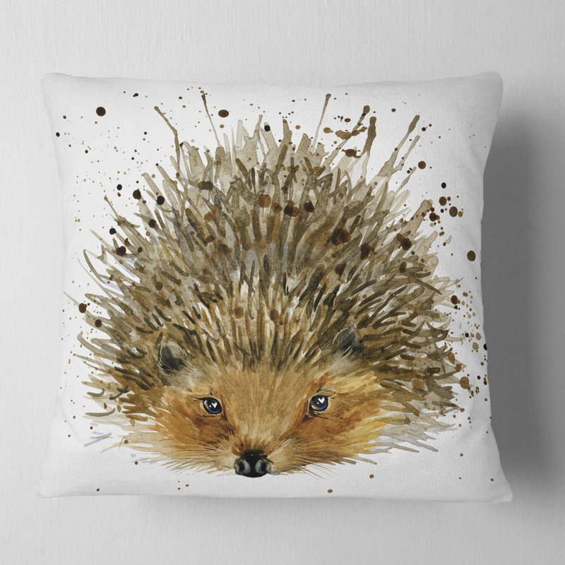 Hérisson aquarelle - coussin imprimé animal, 18 po x 18 po, Coussin décoratif