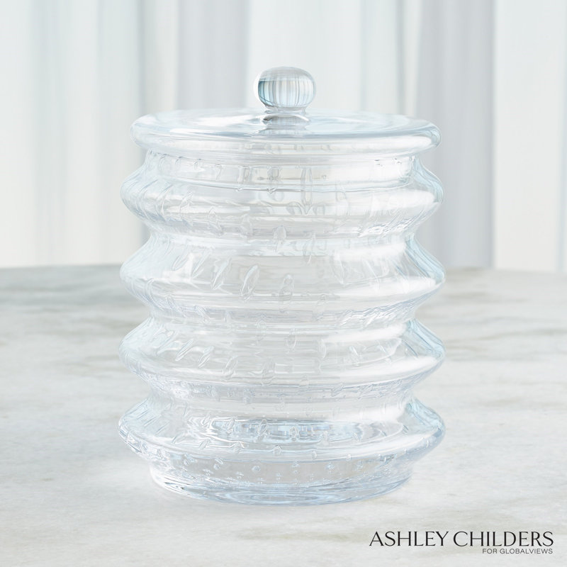 Wave Canister-Clear Seeded-Lg, 9.75" H x 7.75" W x 7.75" D