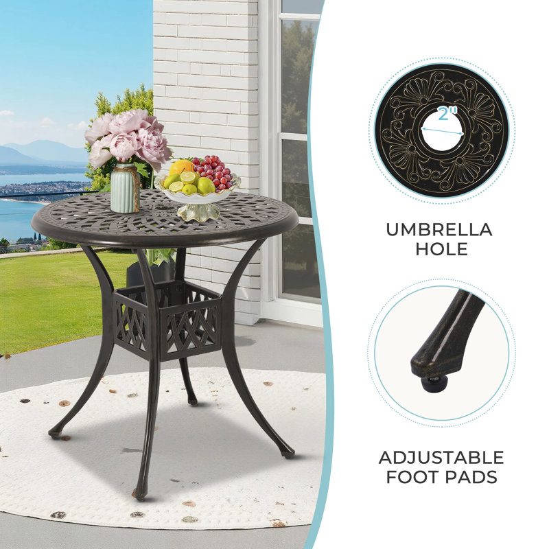 3pcs Cast Aluminum Outdoor Patio Dining Set, All-weather Dining Set For Patio, Garden, Backyard, And Balcony (30.7" Round Table+2 Elizabeth Chairs)