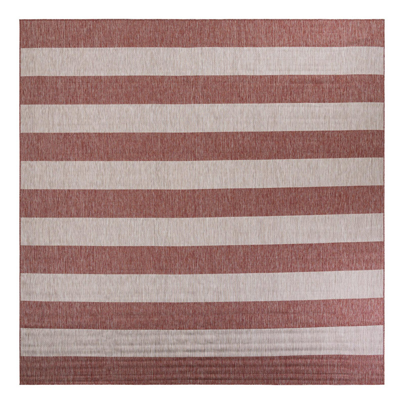 Simkins Striped Red/Gray Indoor / Outdoor Area Rug, Square 12'