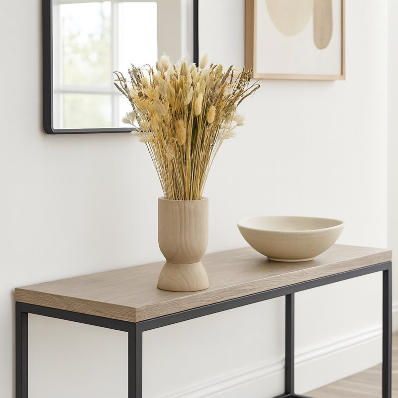 Vase en bois fabriqué à la main 10,5 po - Accent rustique moderne brun naturel | Vase sculptural décoratif en bois massif