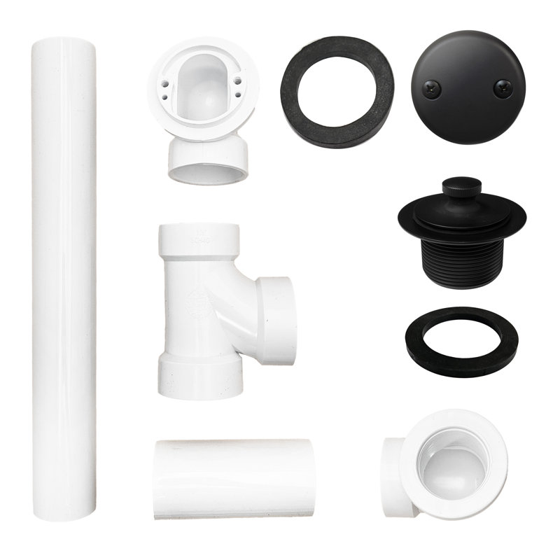 1 1-1 / 2 po x 12 po Ensemble de drain de baignoire 40 en PVC avec trop-plein à deux trous, Noir mat