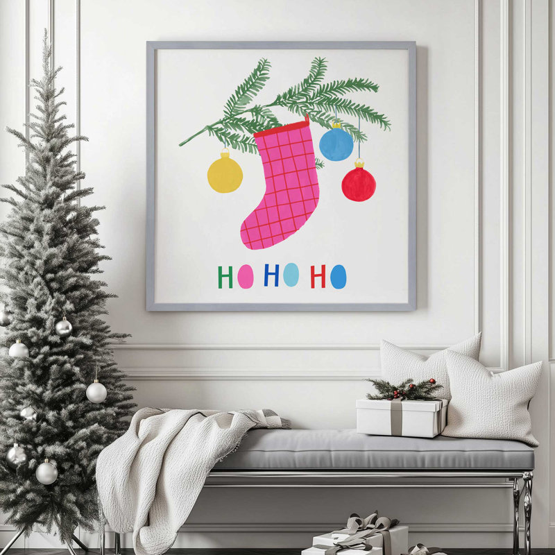 Impression de bas de Noël joyeux II, H 13,75 po x l 13,75 po, Cadre simple en zinc patiné, bois massif