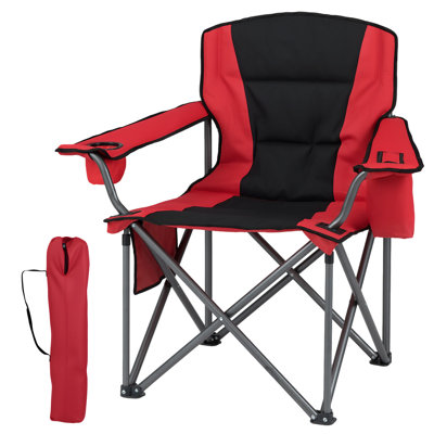 Oversized Red Camping Chair Portable Folding Chair Outdoor Padded Chair w/ Cup Holder & Carrying Bag