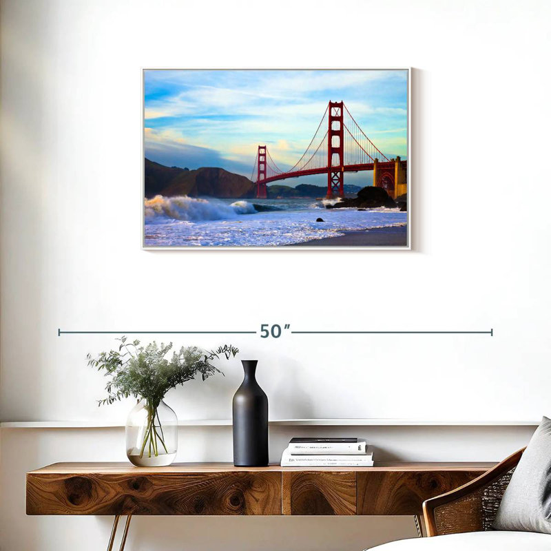 Golden Gate Bridge, San Francisco, Cadre flottant blanc, 31 po x 21 po