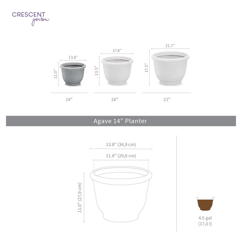 Resin Pot Planter, 11" H x 13.75" W x 13.75" D, Parchment