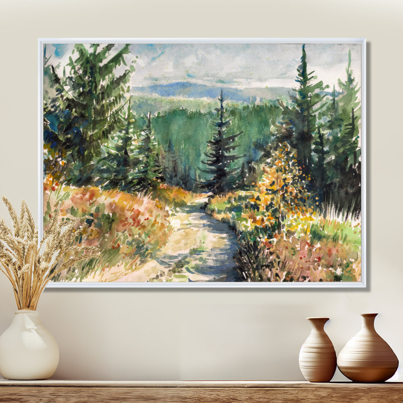 " Little Road In Mountain Landscape ", 34" H x 44" W, Floater Framed Print, White