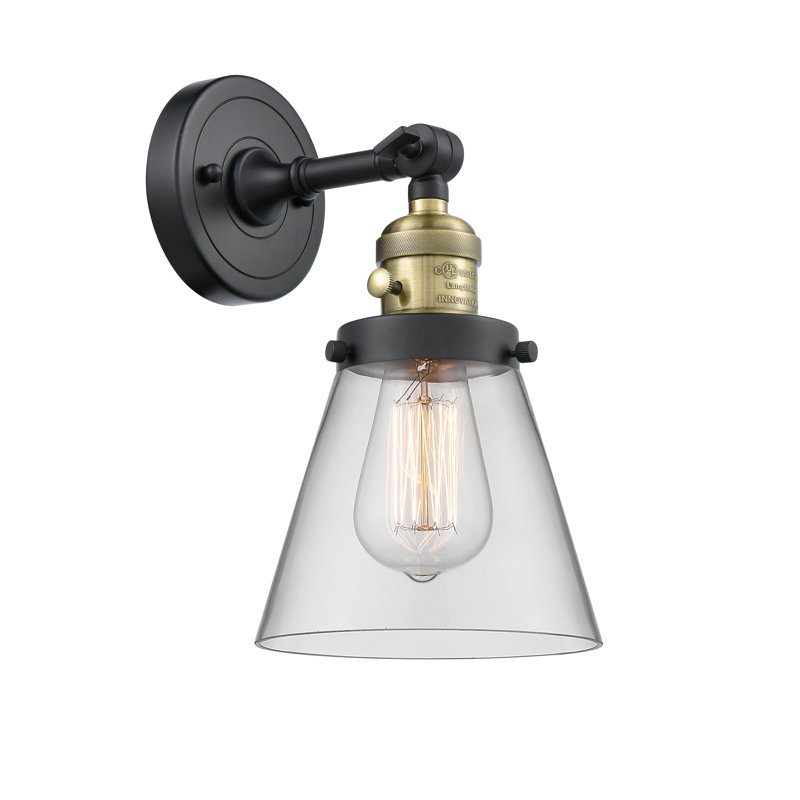 Applique murale 1 lumière Cone, Ampoule DEL rétro de 3,5 watts, Clair, Laiton antique noir