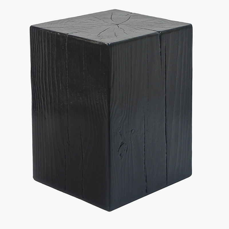 Wood-Look Square-Column MGO End Table, H18",Wood-Like Distressed Finish, Mix with Different Heights, Indoor Outdoor Use,Black Color