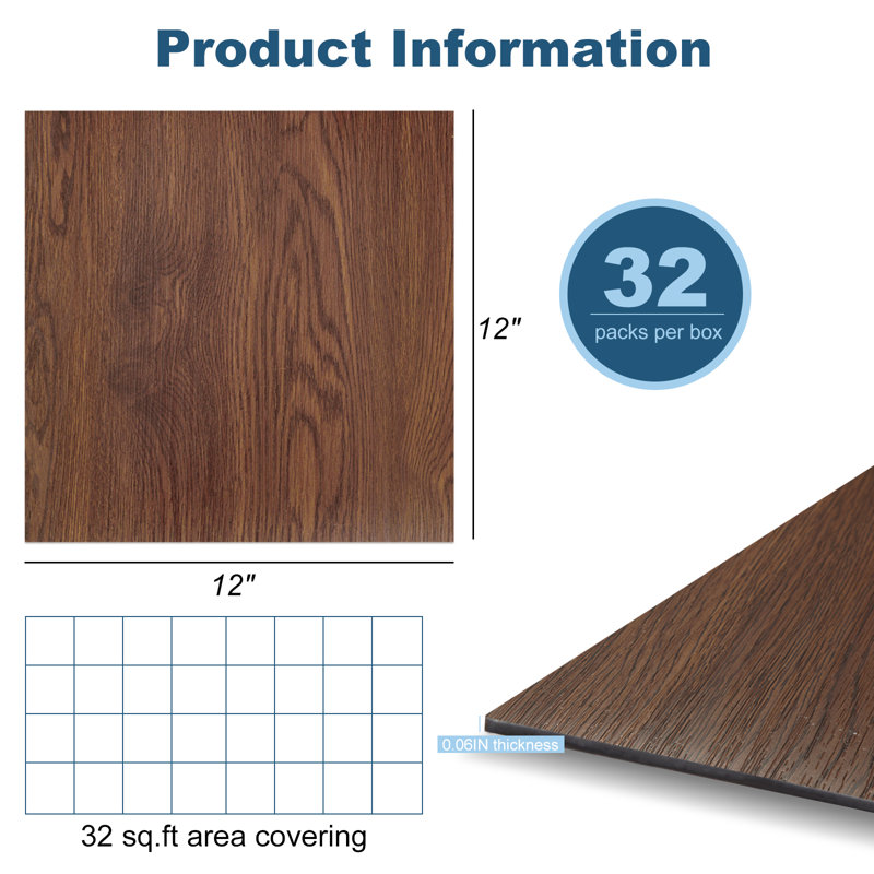 12'' W x 12'' L x 1.5 mm Peel and Stick Vinyl Floor Tiles,Luxury Vinyl Tile, Rustic Walnut