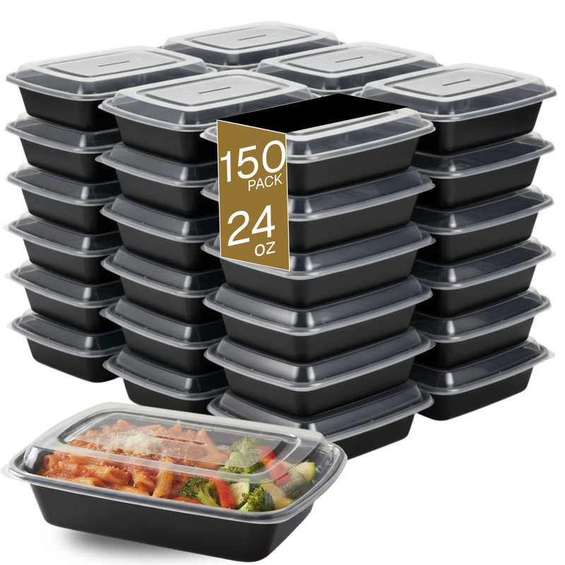 Microwaveable Container (Shallow) with Lid, 24oz, 150-Pack