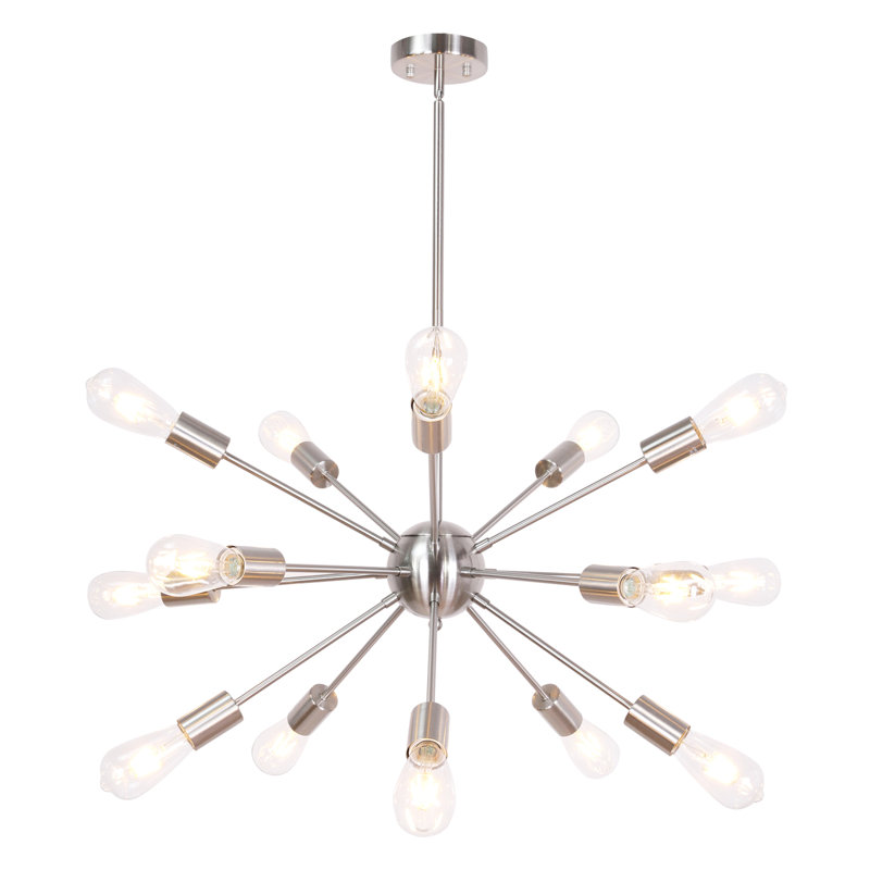 Lustre sphérique spoutnik 15 lumières Janesville, Nickel brossé, H 40 po x l 33,46 po x P 33,46 po