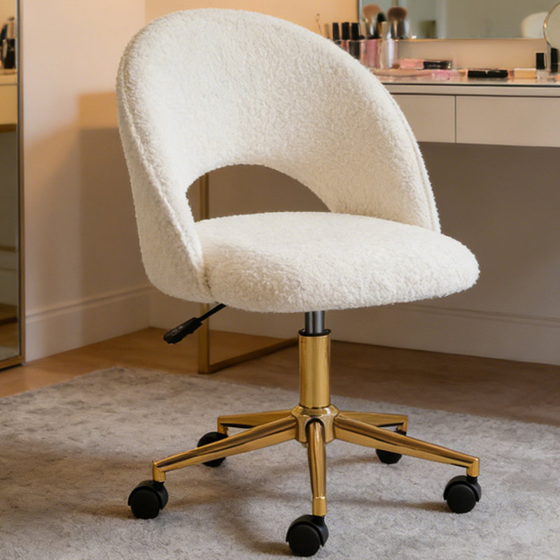 Chaise de meuble-lavabo rembourrée à dossier creux avec siège en métal doré, Blanc, Teddy
