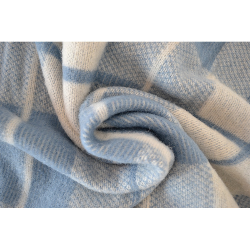 Couverture 100% laine vierge Lyon, Très grand, Naturel / bleu