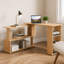 Bureau en coin brun pivotant à 360 °, bureau d'ordinateur multifonctionnel en L avec tablette en S, poste de travail de rangement pour bureau à domicile