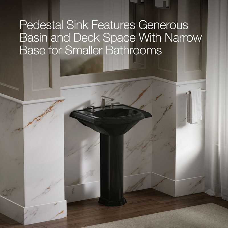 Devonshire Ceramic 25" Pedestal Bathroom Sink with Overflow, Dune, Widespread Faucet