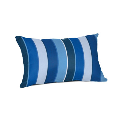 Casual Cushion Outdoor Lumbar Pillow, Striped Sunbrella Fade-Resistant for Patio Furniture & Porch Swings, 19"W x 12"L, 6" thick, Reversible, Milano Cobalt