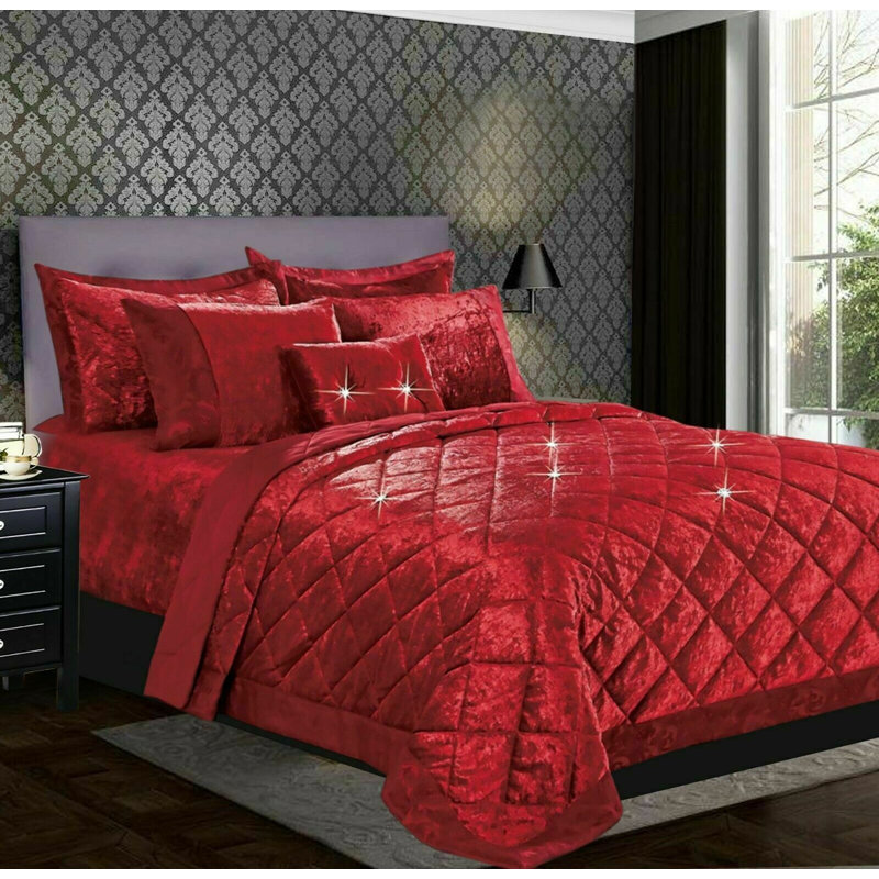 Stodghill Velvet Solid Colour Bedspread, King, Red