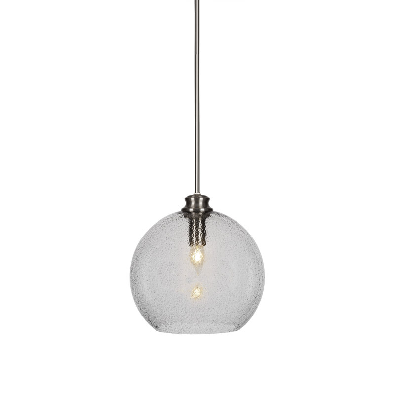 Luminaire suspendu à tige suspendue avec verre fumé, Nickel brossé, H 11,5 po x l 11,5 po x P 11,5 po