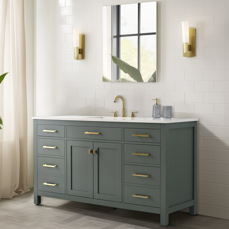 Trevor 60" W Single Vanity, Vintage Green/Brushed Gold