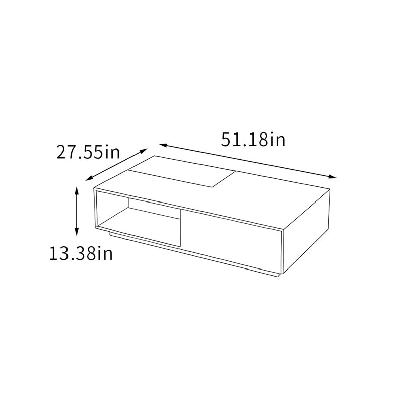 Table basse avec plateau et petit rangement, 13.38" H x 51.18" L x 27.55" W, Light Gray/Nut Brown, Gris clair