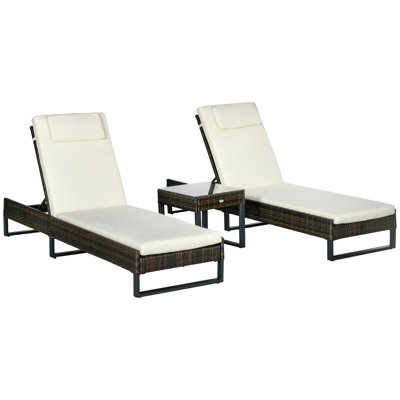 Benette 196cm Long Single Sun Lounger with Cushions and Table