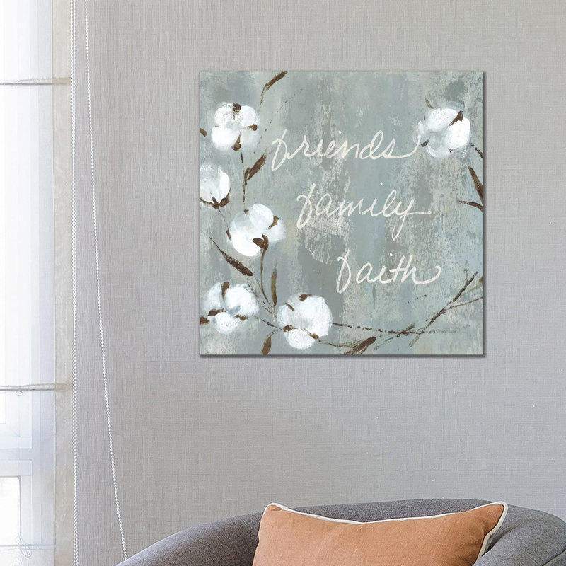 «Cotton Friends» par Carol Robinson - Art textuel, H 26 po x l 26 po x P 1,5 po, Toile tendue, Pas de tapis