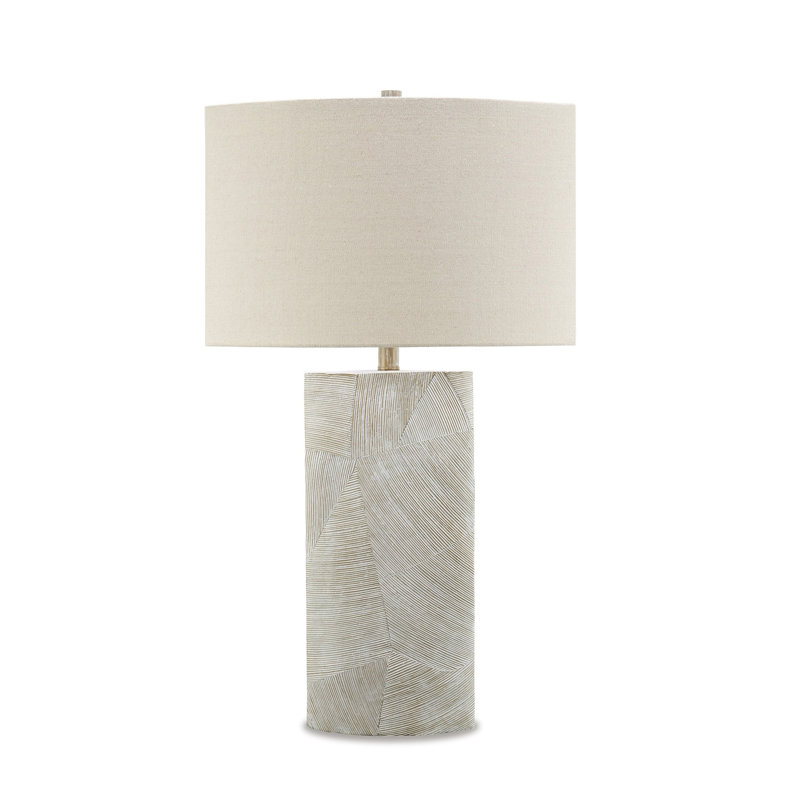 Lampe de table 30 pouces Bard, base cylindrique décorative, abat-jour ovale en tissu ivoire