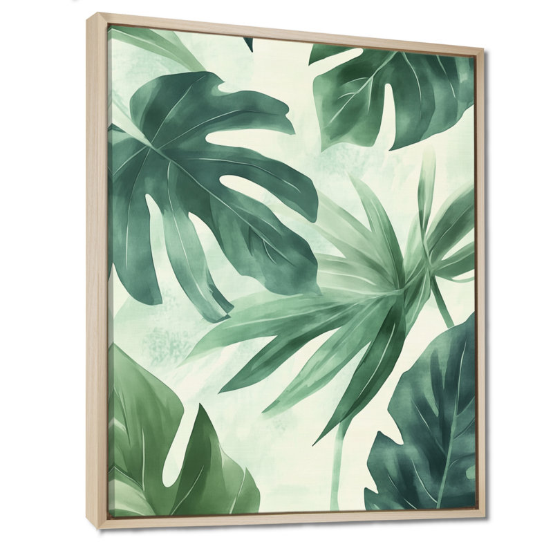«Palm Leaves In The Jungle II - Green Foliage», art mural, Cadre naturel flottant, H 20 po x l 12 po