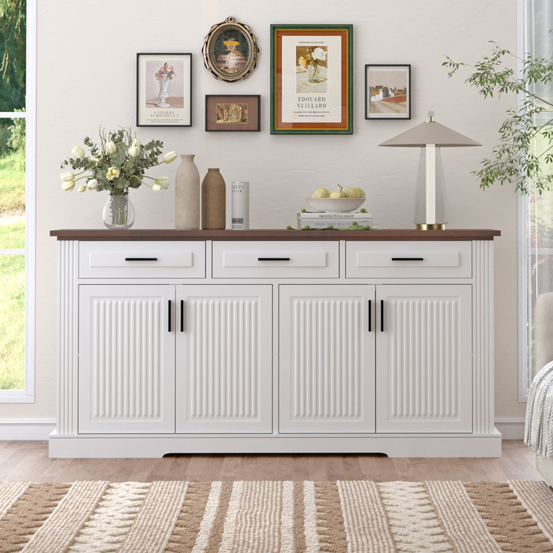 Buffet cannelé avec rangement, Blanc