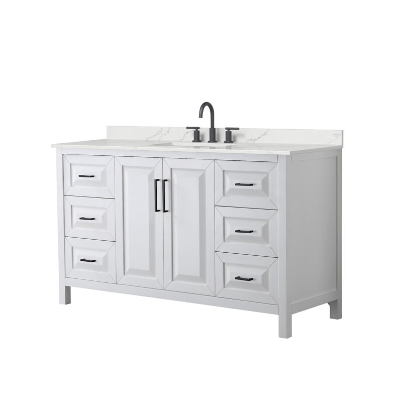 Daria 60'' W Vanity, White, Matte Black, White Quartz