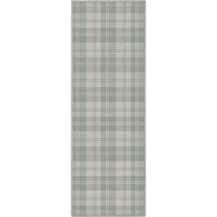 Kehr Plaid Farmhouse Geometric Green Flat-Weave Area Rug